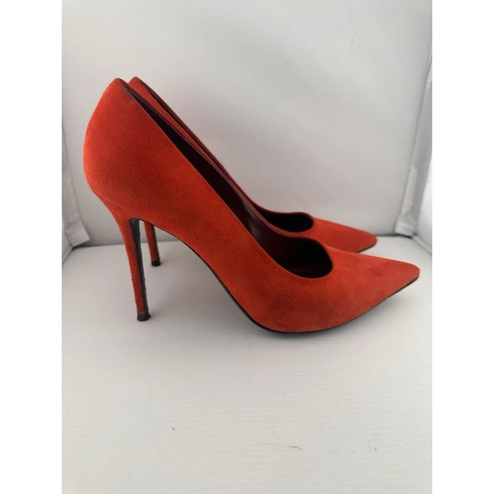 Celine Orange-Red‎ Suede Pointed Toe Stiletto Heel 39 US 8.5 Boss Power Preppy - Picture 4 of 11